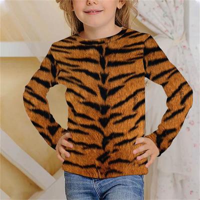 Детская футболка с длинными рукавами, принт в виде шкуры тигра и леопарда, топ для девочки с 3D-принтом