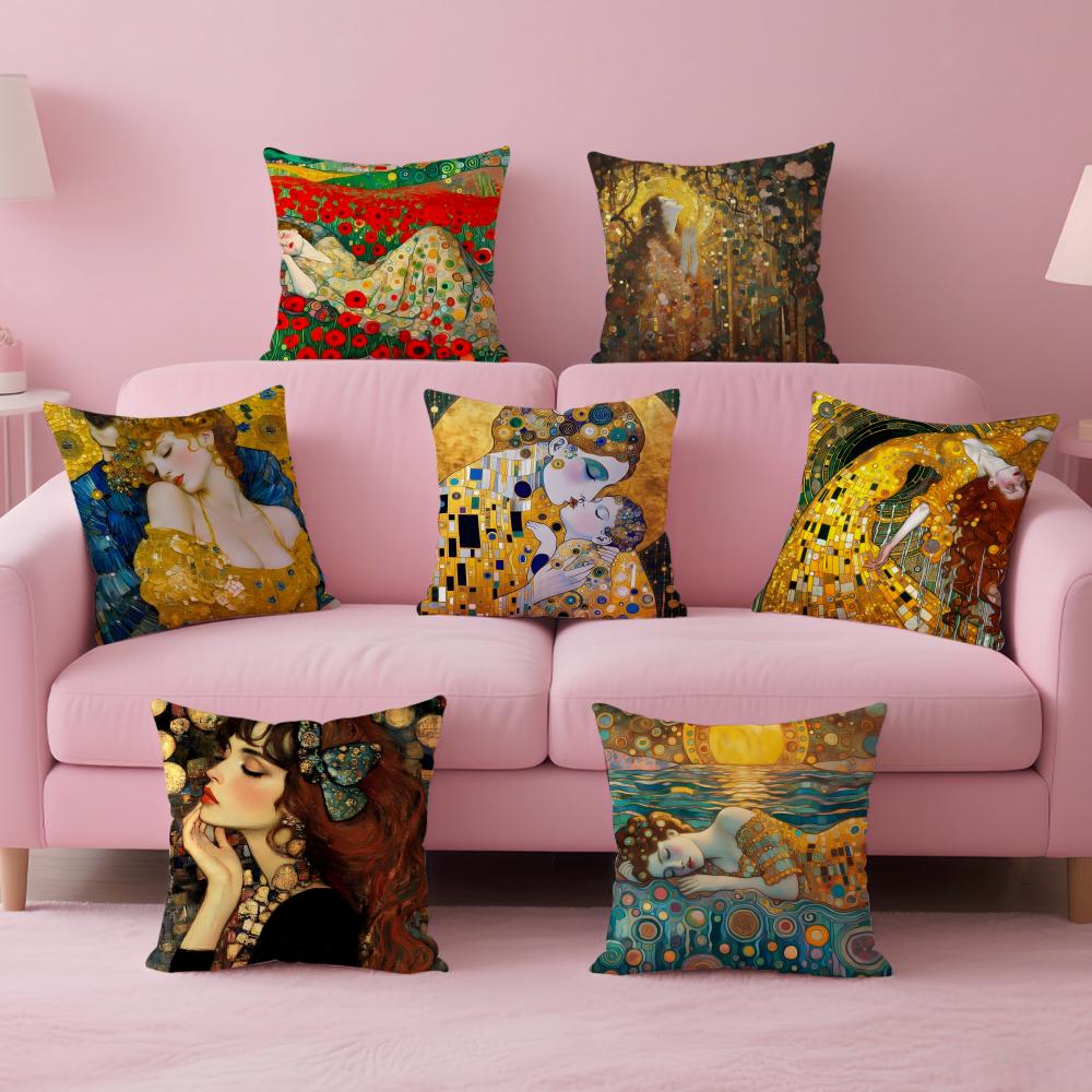 Art Gorgeous GGustav KKlimt Oil Painting Cushion Cover Pillow Case Soft Skin Friendly Fabric Comfort Concealed Zipper