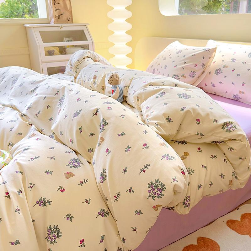 Ins Simple Style Pure Cotton Bed Four-piece Set, Cotton Quilt Cover, Bed Sheet, Small Floral Three-piece Set