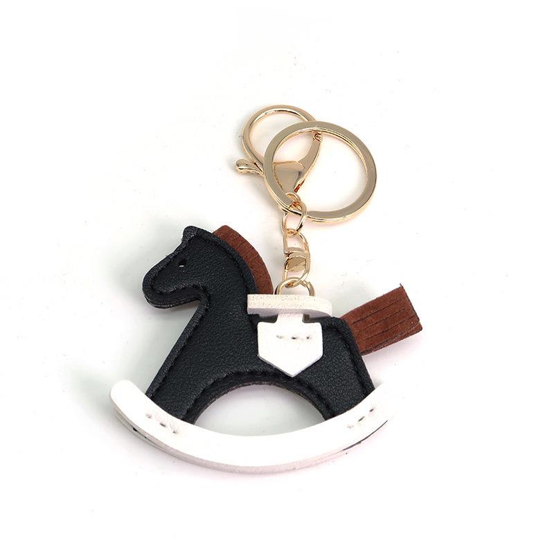 TikTok Trendy Leather Horse Keychain Pendant - Cartoon Rocking Horse Bag Charm