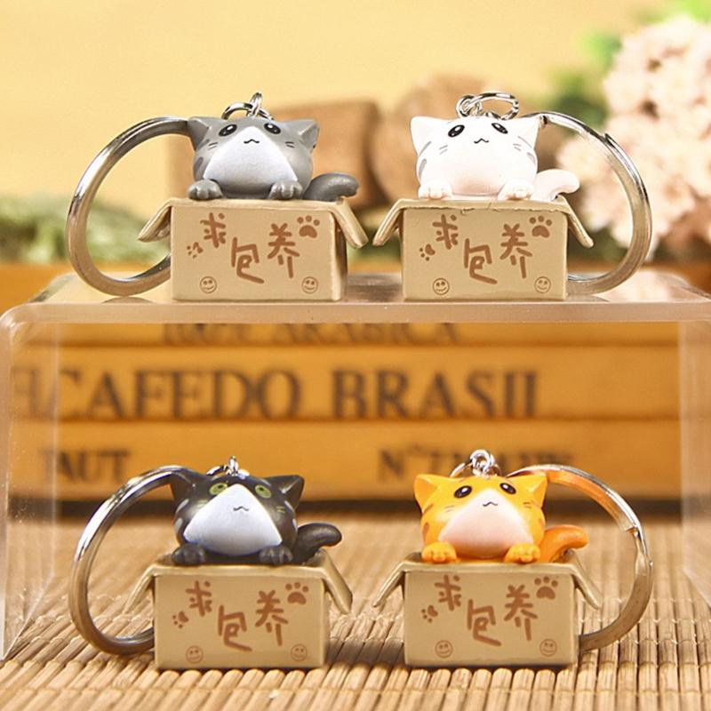 Cute Carton Cat Charm Keychain Mini Animal Keyring Bag Pendant Couple Car Keyholder Backpack Decoration for Women Girl