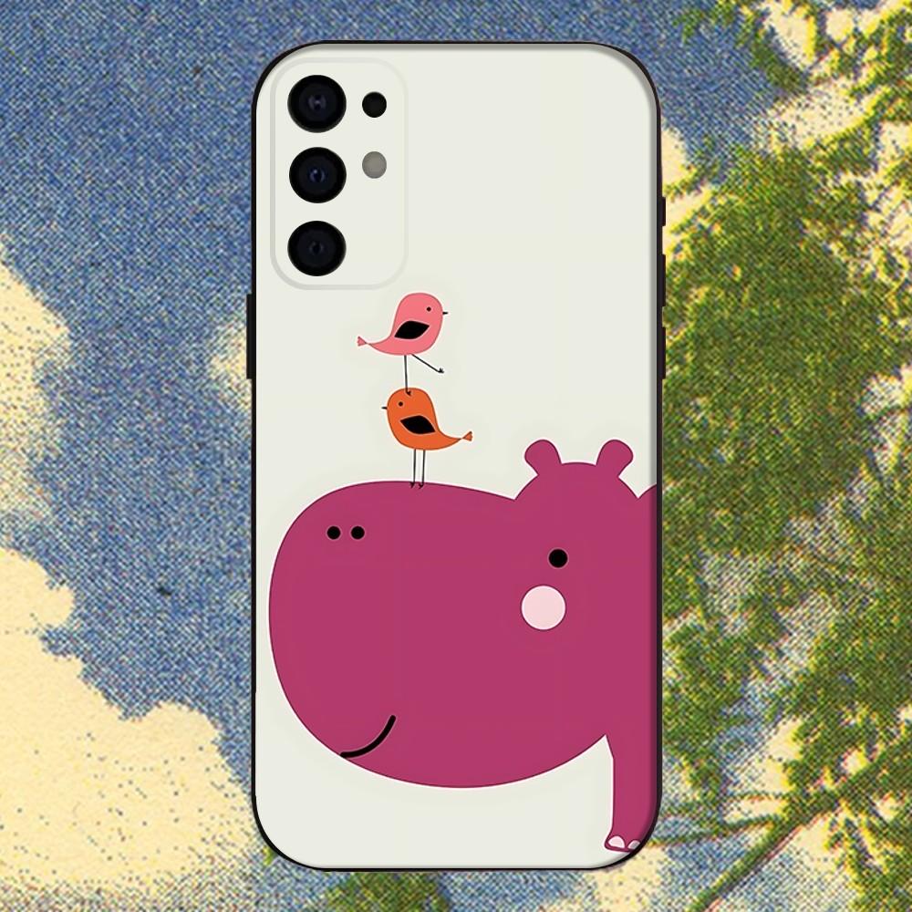 Мультяшный Животный Бегемот Чехол Для Телефона Для Samsung S25,S24,S21,S22,S23,S30,Ultra,S20,Plus,Fe,Lite,Note,10,9,5G Черный Чехол