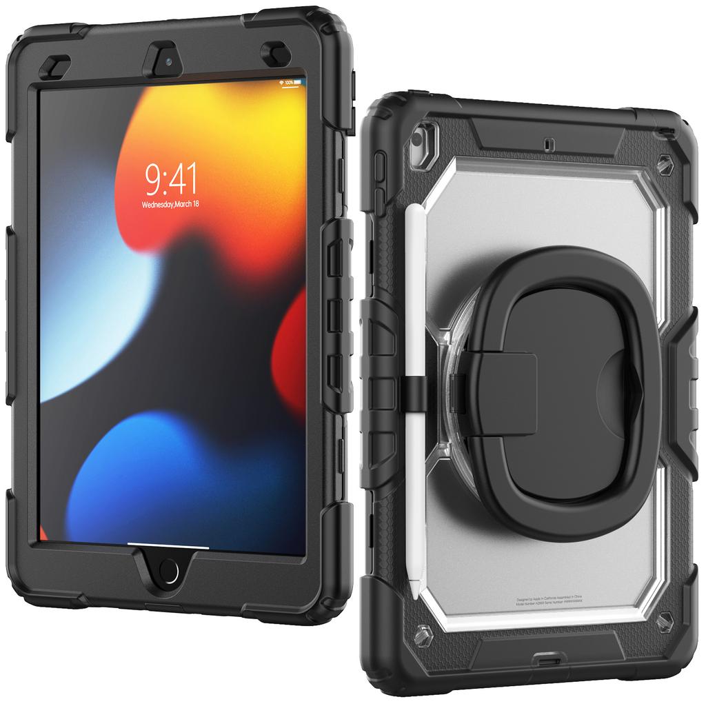 For iPad 10.2 (2021)/(2019)/(2020) Kickstand Case PC+Silicone Tablet Cover with Shoulder Strap
