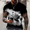 Summer Fashion Men's T-shirt Animal Lion Wolf Pattern 3D Flower Print Casual Loose Outdoor Boy Short Sleeve Tees Top Pullover