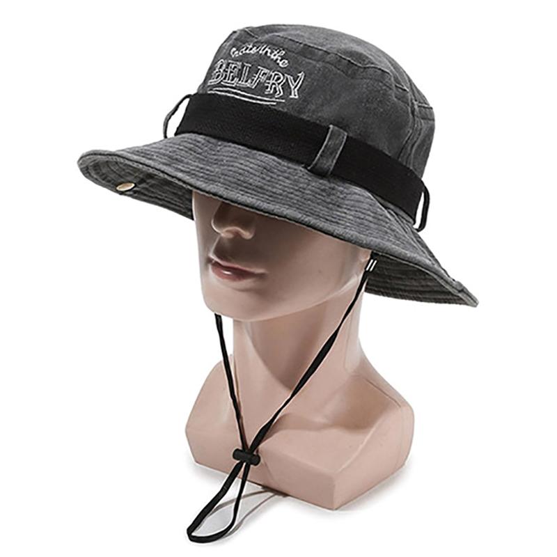 Моющаяся рыболовная шляпа с вышитым алфавитом, повседневная шляпа, туристическая альпинистская шляпа, ремешок, ветрозащитная веревка