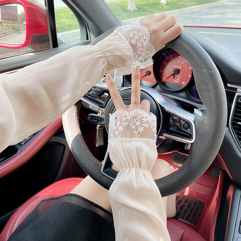 Summer Long Sleeves Women Lace Cycling Driving Arm Warmers Uv Protection Loose Cool Hand Sleeves Fashion Fingerless Gloves