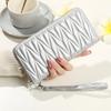 Ladies Zip Clutch Wallet - Silver Quilted Metallic Leather Large Capacity Wristlet with Card Pockets for Phone Money Essentials Elegant Style