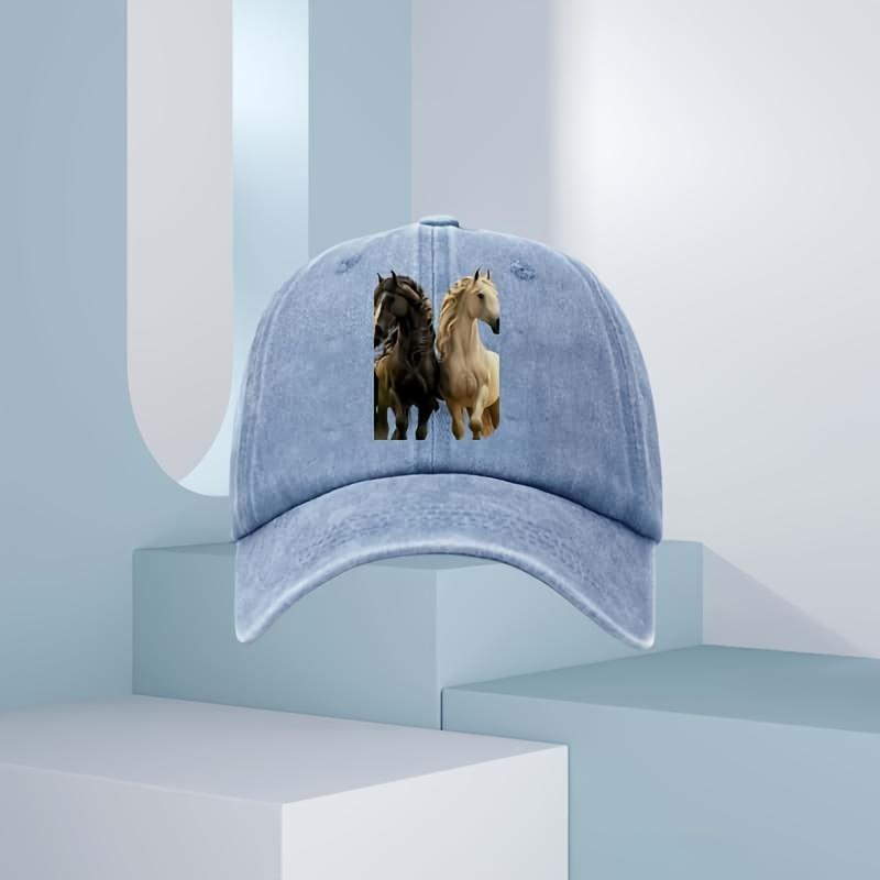 Men's 3D Horse Print Baseball Cap, Fashionable for All Seasons, Black and White Horse Design