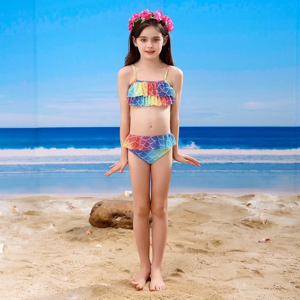 Купальник из 3 предметов для девочек, купальник с хвостом русалки для плавания, костюм принцессы русалки, комплект бикини для детей от 3 до 12 лет, лето 2024 г.