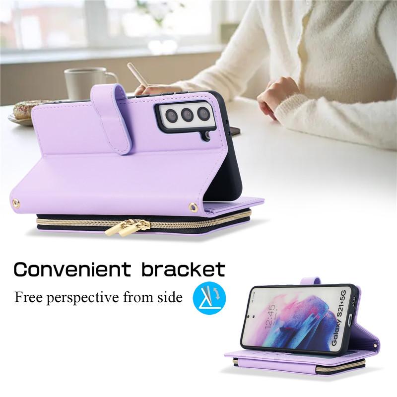 Кожаный чехол-кошелек с ремешком на молнии для iPhone 15 Ultra 14 Plus 13 для Samsung Galaxy A54 A14 A53 A13 Note 20 S23 S22 S21, откидная крышка с веревкой на запястье