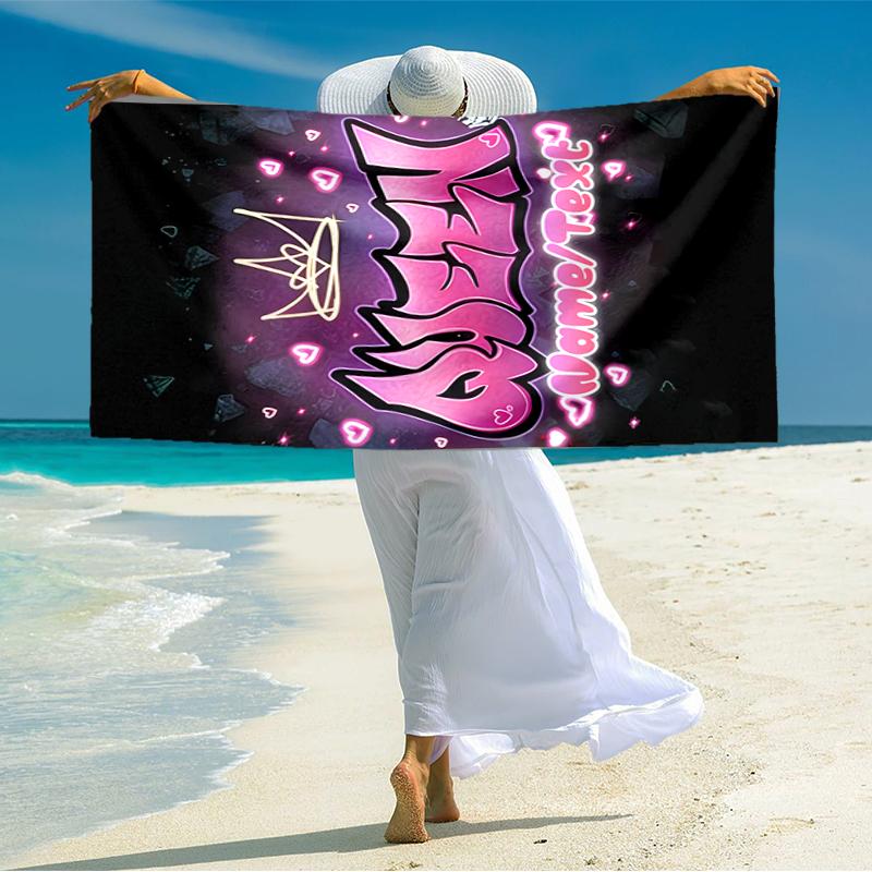 1PC Custom Name Queen's Crown Glitter Beach Towel Highly Absorbent And Sand-Resistant Towel for Swimming, Pool, Yoga, And Travel Lightweight