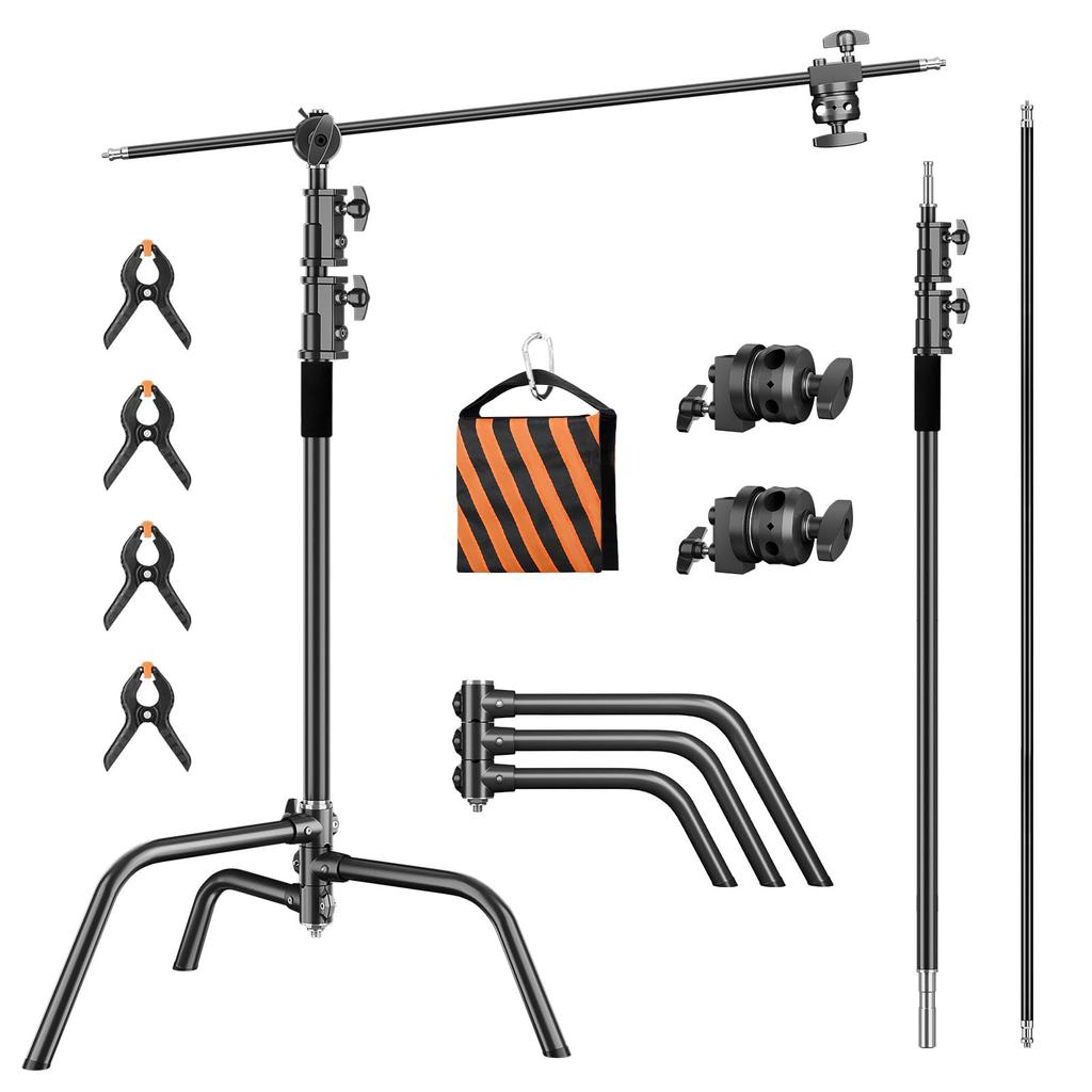SOONPHO Century Stand 2M C Stand Photography Light Stand with 128cm Boom Arm and 2 Grip Stainless Load Capacity Suitable for Photography Speedlight