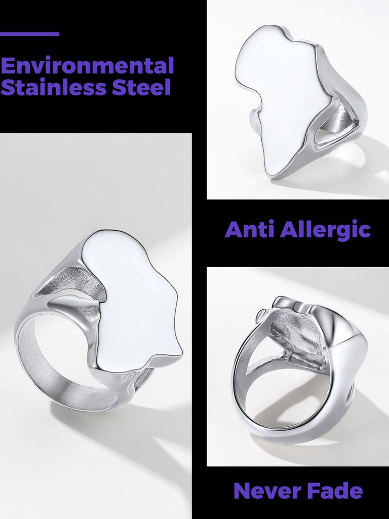 Большие кольца в виде карты Африки из нержавеющей стали для мужчин и женщин, сплошные / с вырезами, печатки с картой африканских стран, унисекс, ювелирный подарок