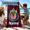 Custom Name Personalized Club Deportivo Guadalajara Print Beach Towel, for Trip Camping Beach Party Home Decor, Birthday Gift for Family & Friends