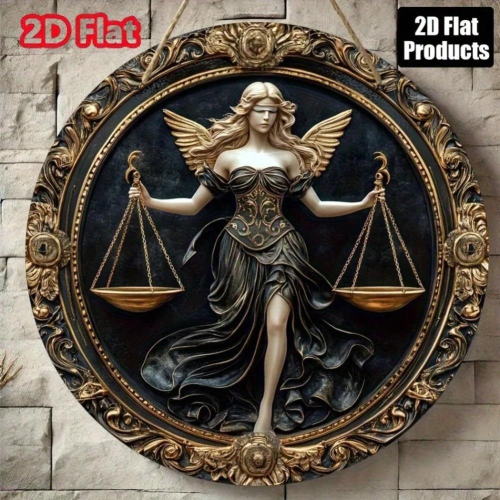 Lady Justice Goddess of Justice with Scales Wings in Ornate Gold Frame HighDefinition Metal Tin Sign D Flat Products Desig