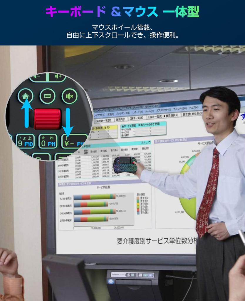 Ewin Wireless Mini with Touchpad and Mouse Japanese Integrated USB and Compatible Keyboard, 2.4GHz, Wheel, Layout, 8-Color Backlight, Mouse, Receiver,