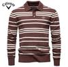 Callaway 2025 Осень/Зима Вышивка Новый Большой Воротник Мужской Полосатый Свитер Воротник Поло Вязаный Свитер Мужской