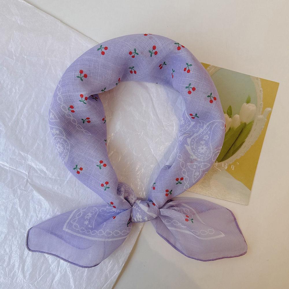 Women's Breathable Square Scarf: Thin with Paisley & Cherry Patterns Versatile Neck Scarf & Headscarf