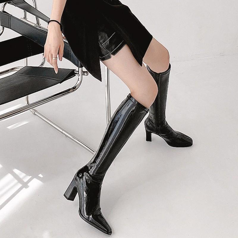 Женская обувь Кожаные зимние сапоги на толстой подошве с толстым каблуком, женские сапоги на высоком каблуке, короткие модные женские сапоги с длинными каблуками