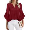 Lotus Leaf Seven Quarter Sleeve Top Solid Color Fashionable Casual Loose V-neck Business Shirt