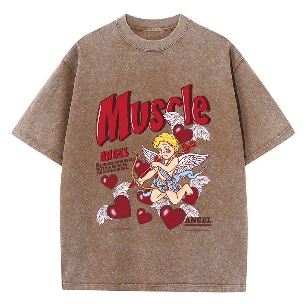 Street Womans Cotton Washed T-Shirts Angels Shoot Arrows At Love Printing Tops Oversize O-Neck Soft Short Sleeve Female Clothes