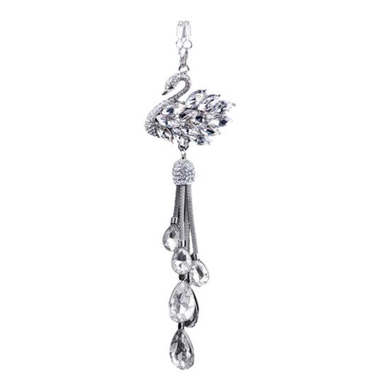 Блестящий лебедь, подвеска для автомобиля, искусственный кристалл, стразы, лебедь, шарм для зеркала заднего вида автомобиля, двусторонняя подвеска для женщин и девушек