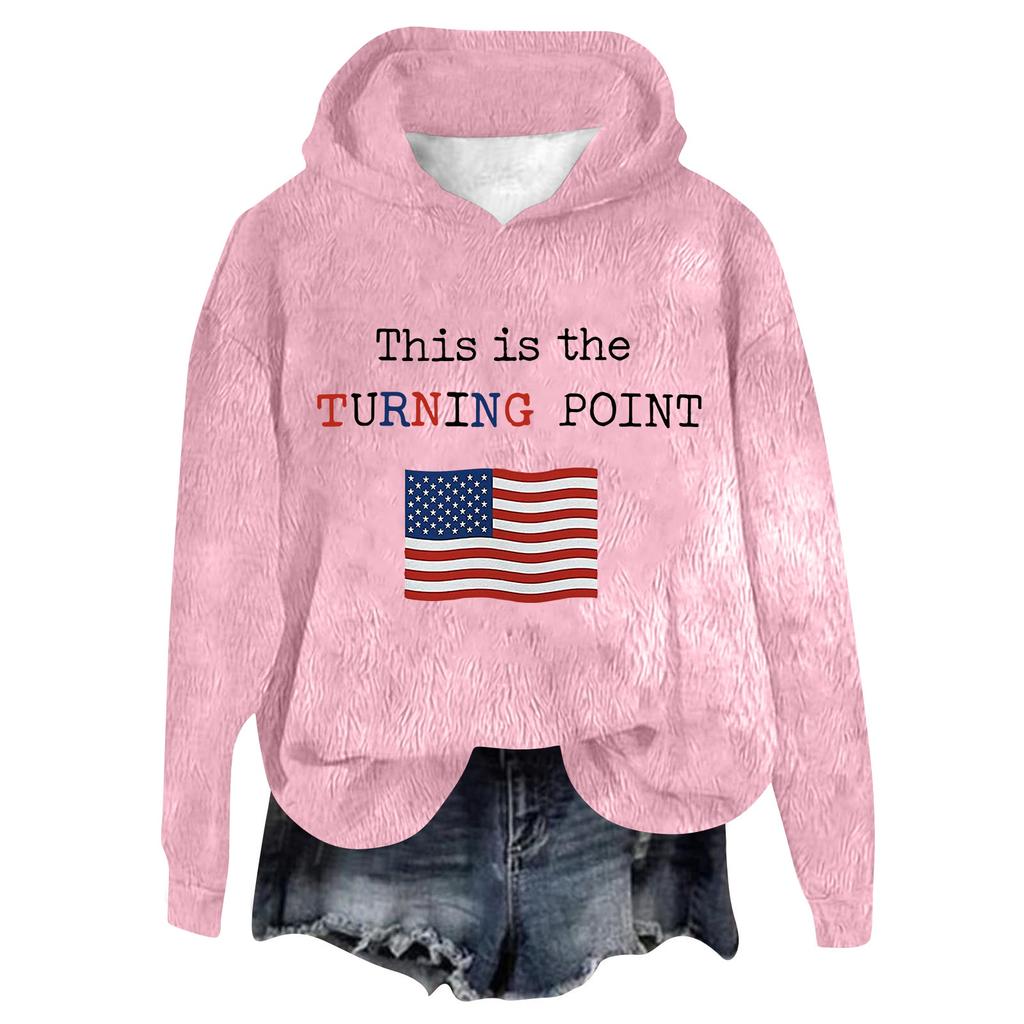 Women's Hooded Long Sleeve Printed Flannel Top Hooded Sweatshirt