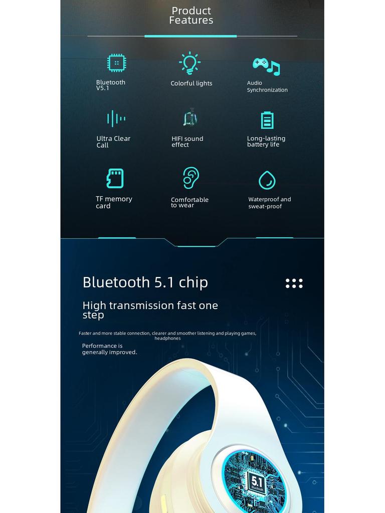 Hot-Selling Luminous Bluetooth Headset: Wireless, Heavy Bass, Sports & Gaming