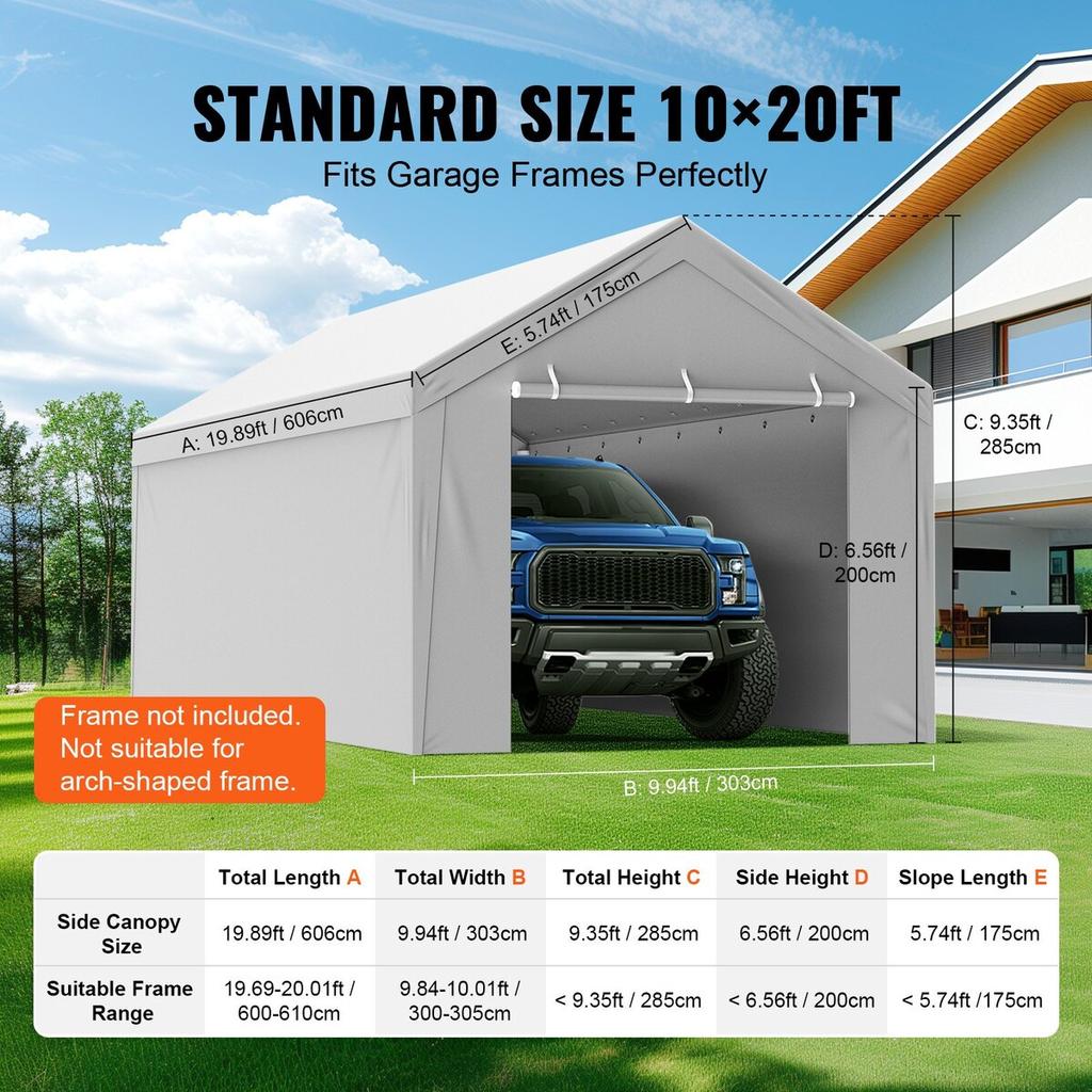 Carport Replacement Canopy Cover Top + Side Wall 6000 x 3000 mm, Garage Tent Shelter Tarp Heavy-Duty Waterproof & UV Protected, Easy Installation with