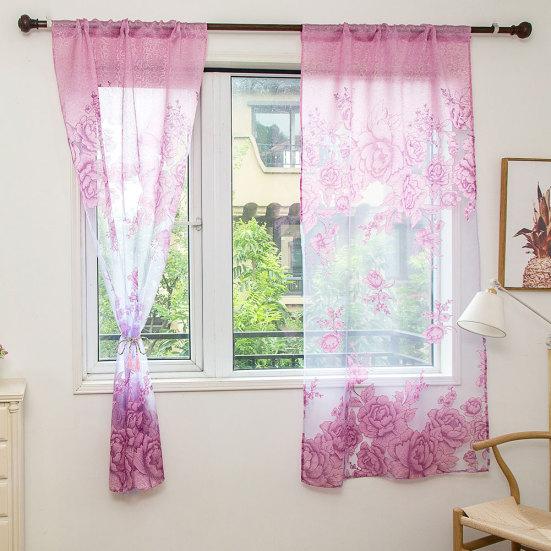 Домашняя дверь, окно, балкон, современная роскошная прозрачная тюль-вуаль с цветочным принтом, занавеска