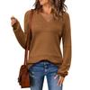 Women's Loose Knitted Sweater With V-Neck Hollowed Out Pullover Long Sleeved Solid Color Top