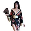 Кимоно черное мини сексуальное куртизанское цветочное узорное японское платье с оби костюм косплей для взрослых со шпилькой [SCGEHA]