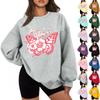 Women's Casual Fashion Long Sleeve Flowers Print Round Neck Sweatshirt Top