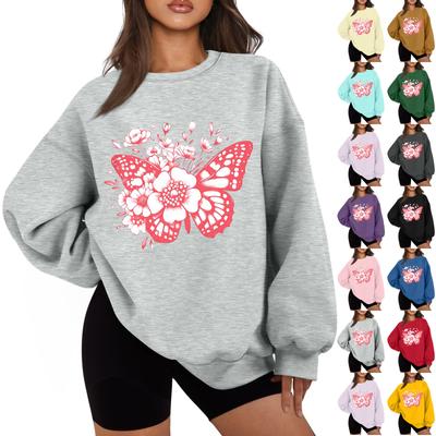 Женская повседневная модная толстовка с длинным рукавом и круглым вырезом с цветочным принтом