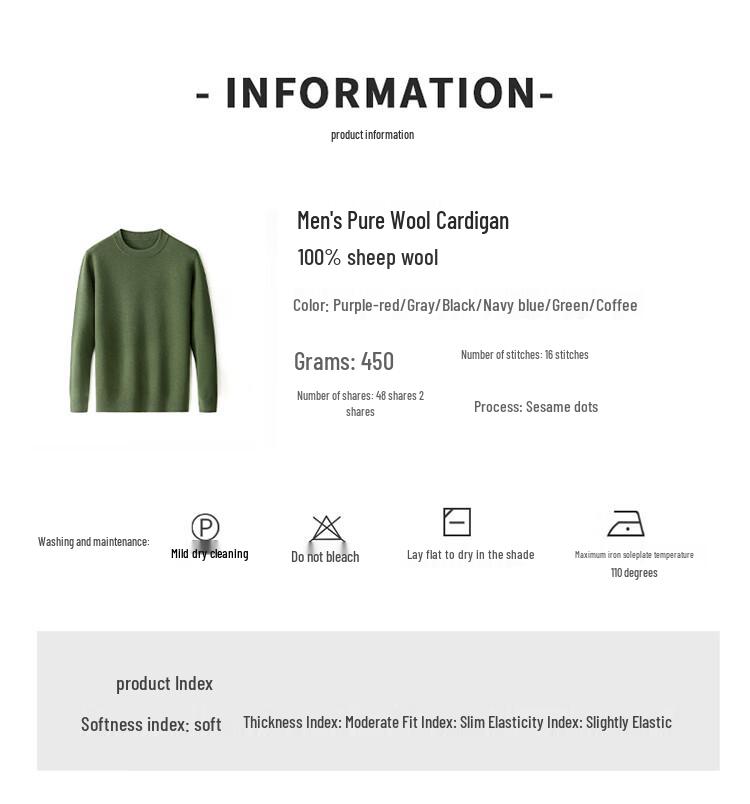 Hengyuanxiang Men's 100% Fine Wool Thickened Round Neck Knit Sweater (Model 84936)