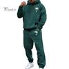 Мужской костюм с капюшоном и брюками, уличный, с плюшевой подкладкой, большой размер, свободный спортивный костюм для улицы, однотонный зимний спортивный костюм, комплект из брюк с завязками на щиколотках