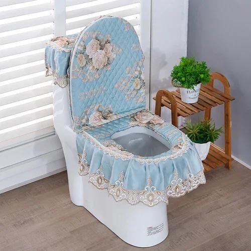 4 сезона Золотой бархатный туалетный комплект из трех предметов кружевная ткань молния стиль высококачественная подушка для сиденья унитаза чехол для подушки для сиденья унитаза