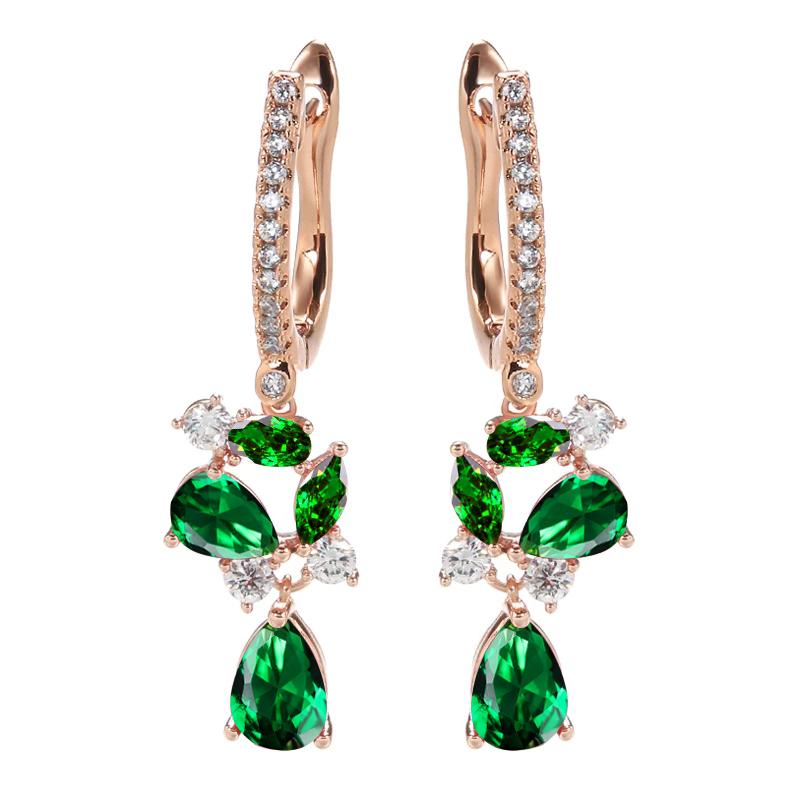 Новые длинные серьги-капли золотого цвета для женщин, серьги-капли с кристаллами и цветком, красный камень и циркон, модные ювелирные изделия