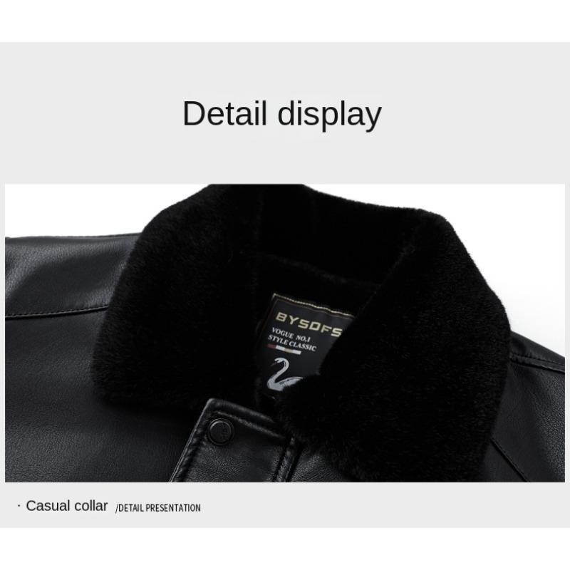 Winter Genuine Leather Clothes Men's Coat Fleece-lined Thickened Men's Dad's Leather Jacket