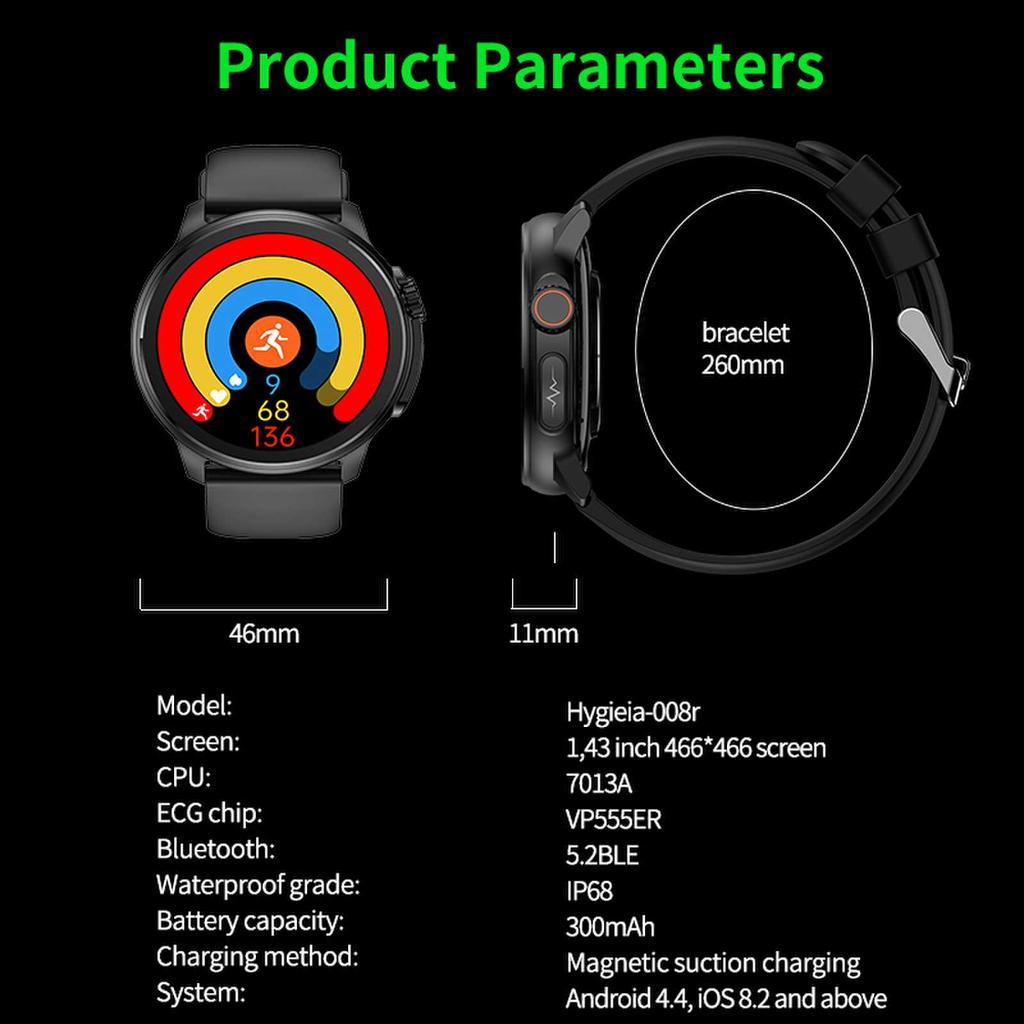 SACOSDING 1,43-дюймовый HD-экран, Bluetooth-вызов, ЭКГ, умные часы для мужчин и женщин, кровяное давление, кислород, частота сердечных сокращений, трекер упражнений, ET481