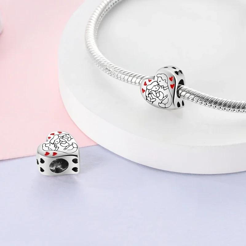 Original Charms Copper Happy Family Parent-Child Heart Beads Fit Charms Plata Bracelets For Women Jewelry Making Gifts