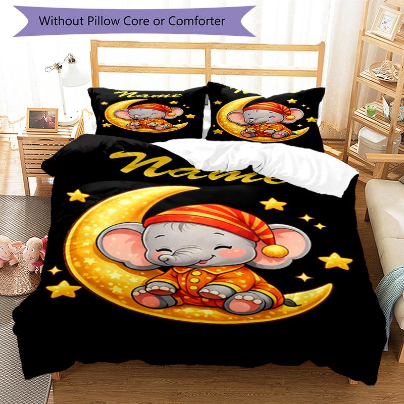 3pcs Custom Name A Elephant Bedding Set Duvet Cover Closure Includes 1 Duvet Cover & 2 Pillowcases, Soft and Comfortable for All Seasons.
