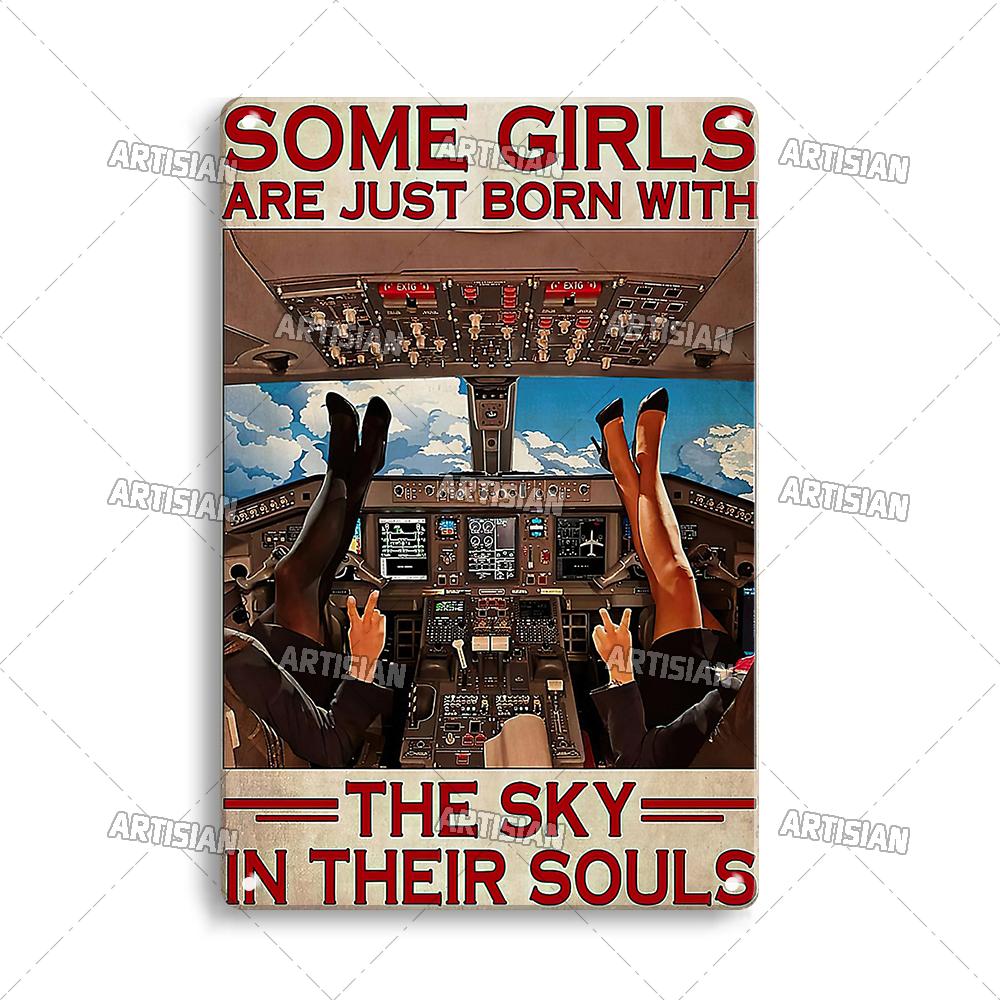 Artisian Flying Metal Sign Pilot Tin Plaque Flight Attendant Decorative Poster Wall Decor Garage Bar Pub Club Hotel Cafe Kitchen