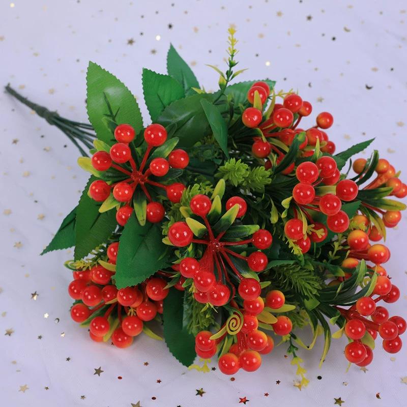 1 Пучок Домашний Декор Реалистичные Искусственные Фрукты 12-головый с Листьями Сделай Сам Пенопластовые Фрукты Ветка с Красными Ягодами Настольные Акценты