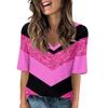 Женские футболки с V-образным вырезом, топы с половиной рукавов, повседневные летние футболки с принтом, футболка, блузка