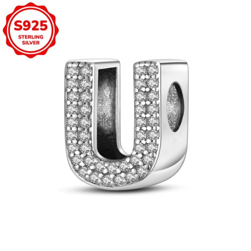 925 silver uppercase letters A-Z women's fashionable charm beads, suitable for DIY bracelets