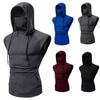Mens Mask Button Sports Vest Hooded Splice Large Open-Forked Male Vest