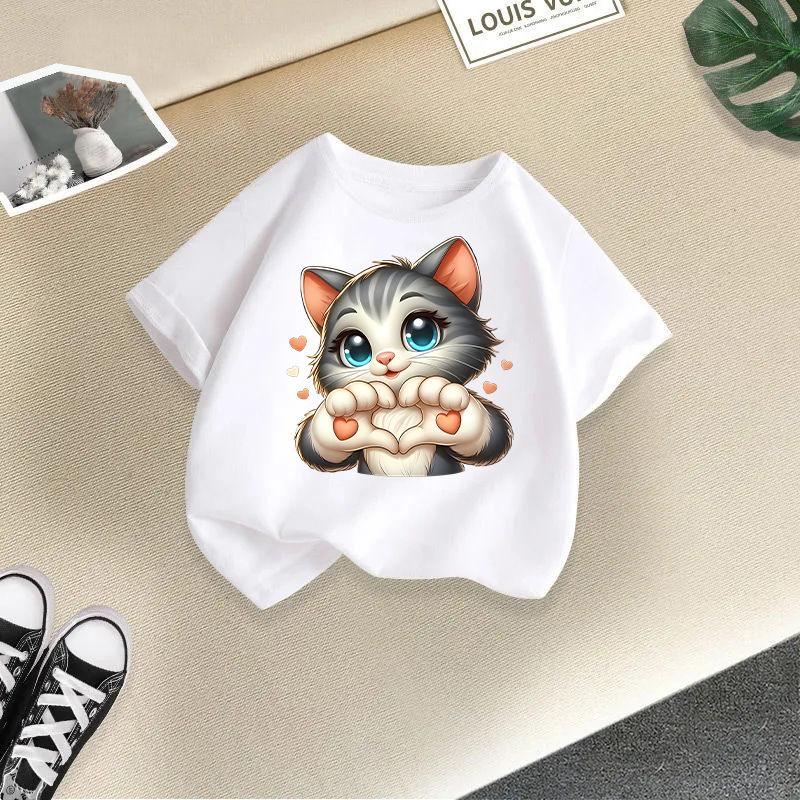 Children's casual short-sleeved t-shirt - Summer Boys' and Girls' Casual Cute Cat T-shirt