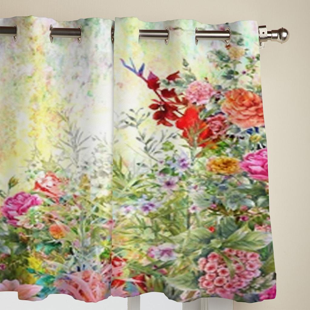 Abstract Colorful Flowers Watercolor Window Curtains For Living Room Bedroom Luxury Modern Kitchen Curtains Fabric Drapes