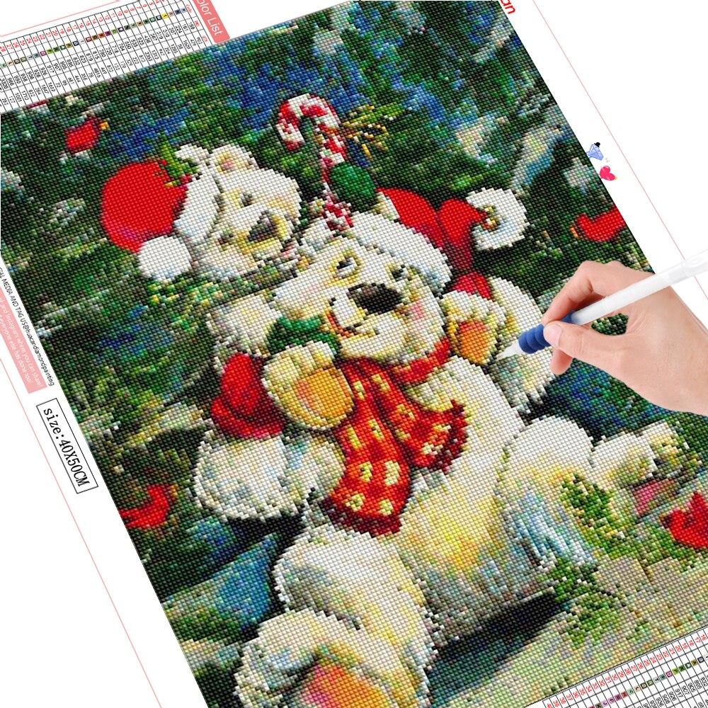 Алмазная картина Рождественский комплект Полная площадь Алмазная вышивка Медведь Мозаика Животное Рукоделие Подарок ручной работы